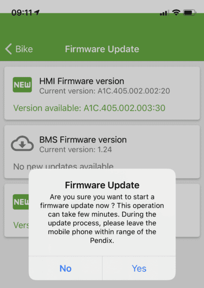 Pendix eDrive middenmotor App Firmware update 001